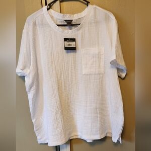 Eddie Bauer Women's XL 100% Cotton White Pocket T Shirt